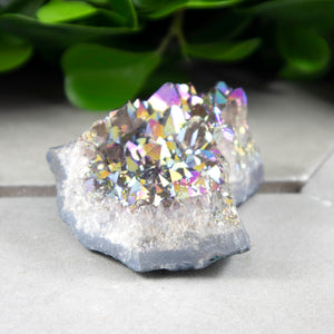 Rainbow Aura Amethyst Crystal Cluster - Sparkle Rock Pop