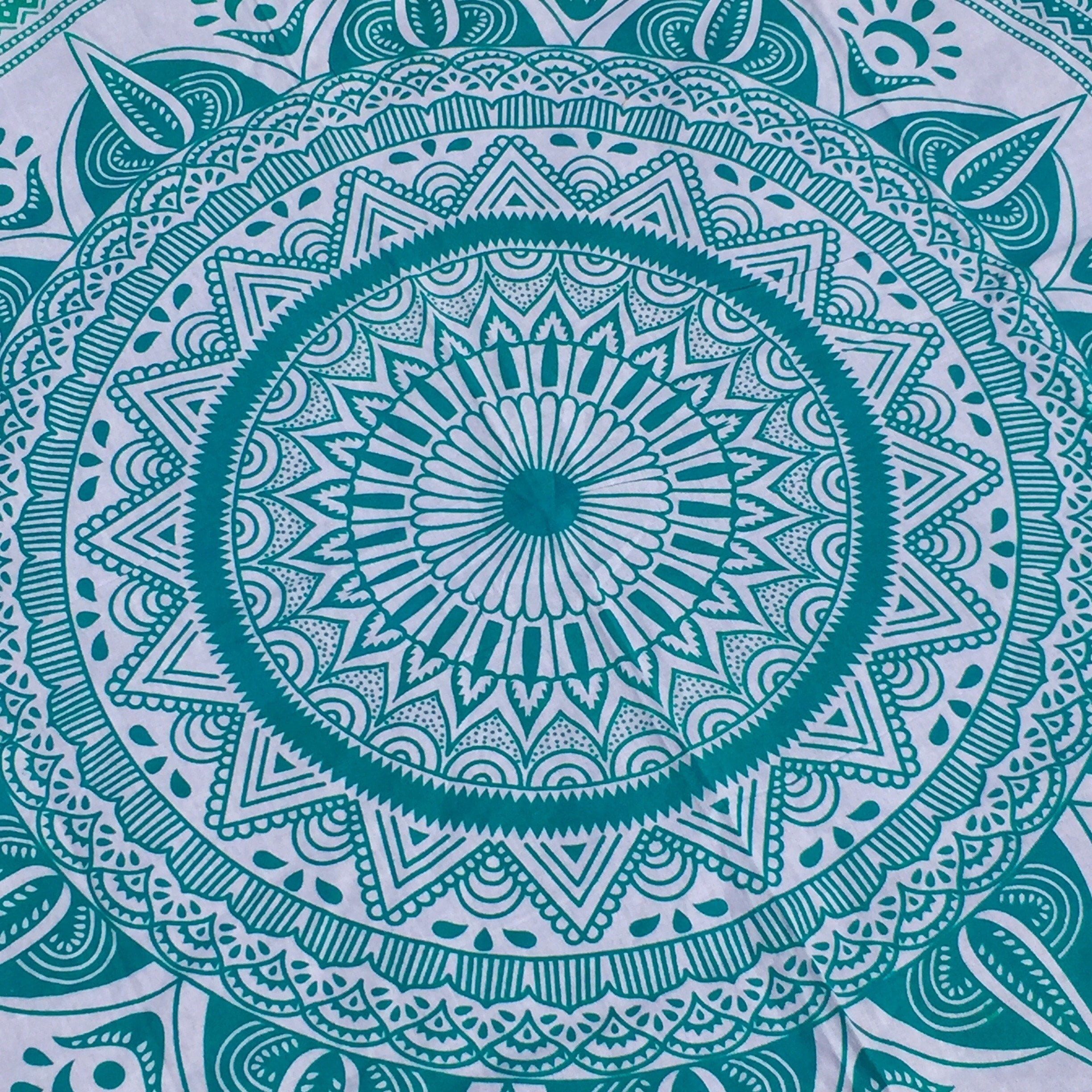 Teal Tapestry with Rainbow Pom Poms - Sparkle Rock Pop