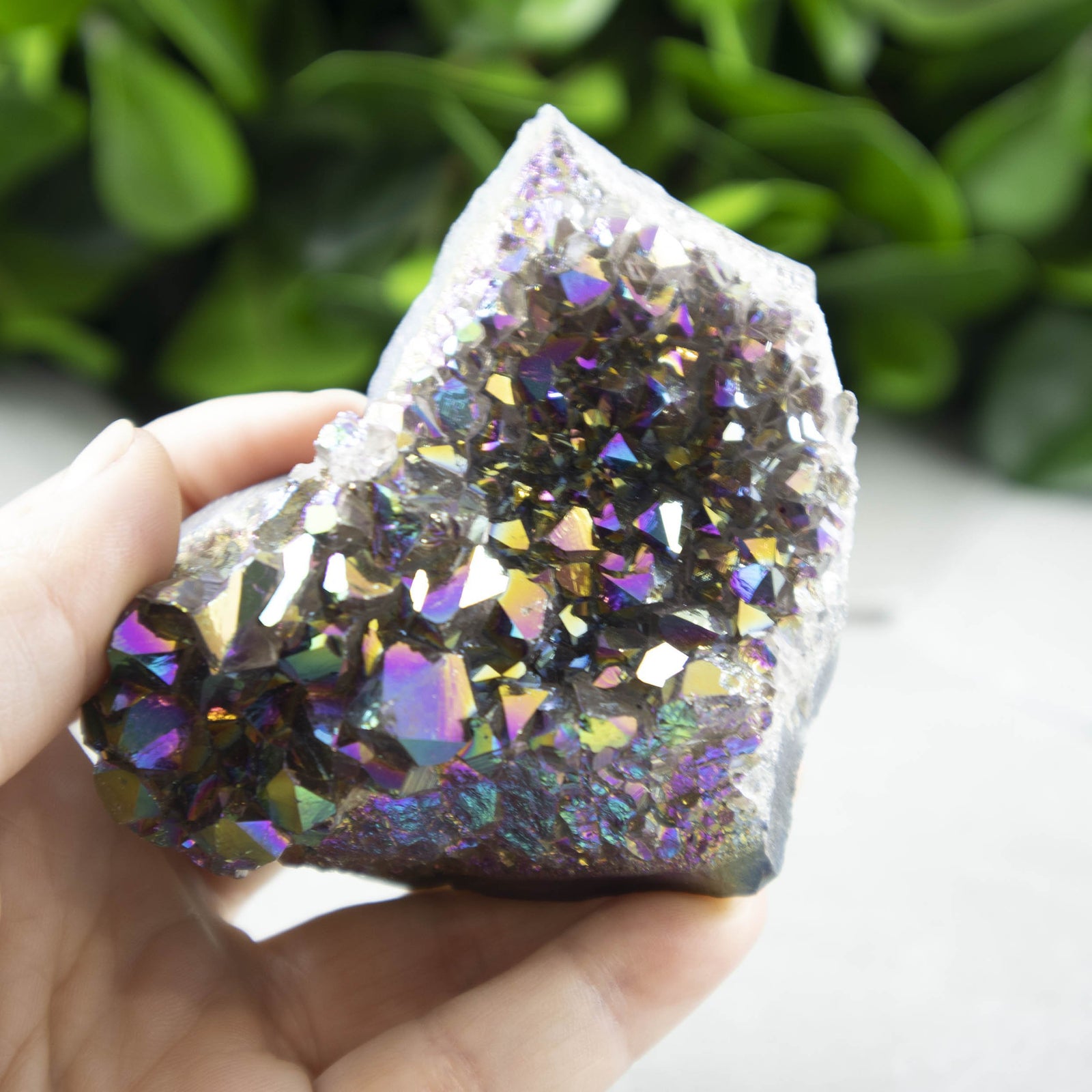Rainbow Aura Amethyst Crystal Cluster - Sparkle Rock Pop